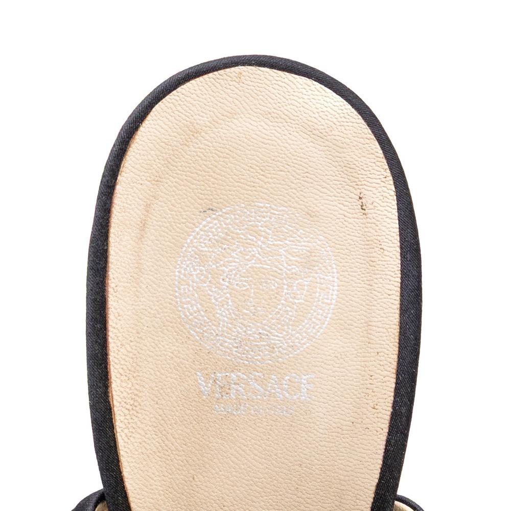 Versace Medusa Studded Black Satin Heeled Sandals Size EU 39.5 Luxury - Picture 6 of 10